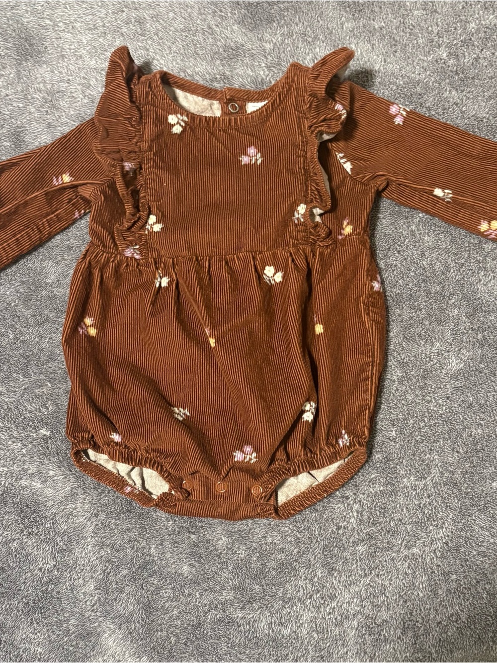 Carter's Rust Brown Corduroy Baby Romper with Subtle Cream Accent